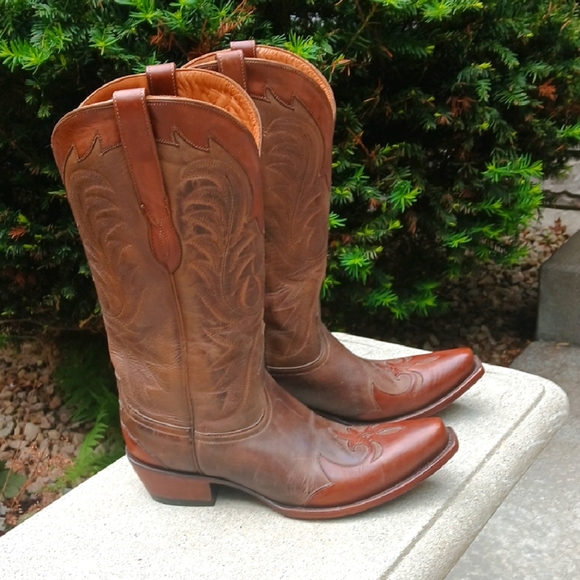 Lucchese Brown Cowboy Boots with Decorative Stitching Size 9.5 - Picture 2 of 16